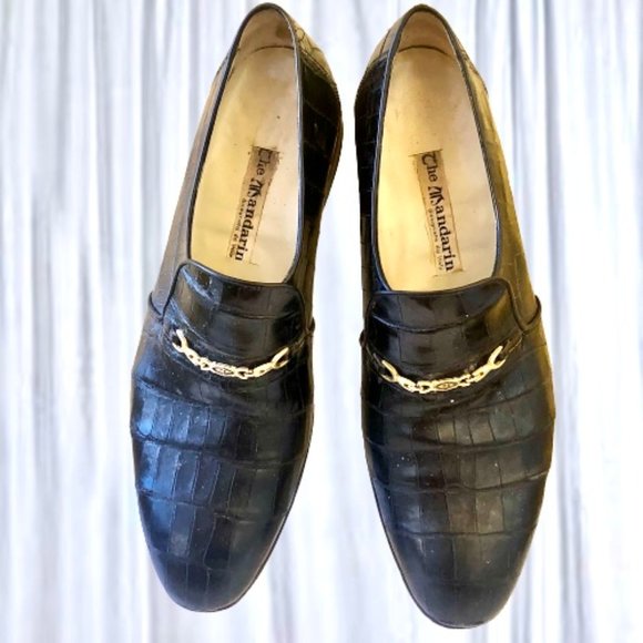 The Mandarin Vintage Black CROC Leather Loafer Chain Made in Italy main image 15